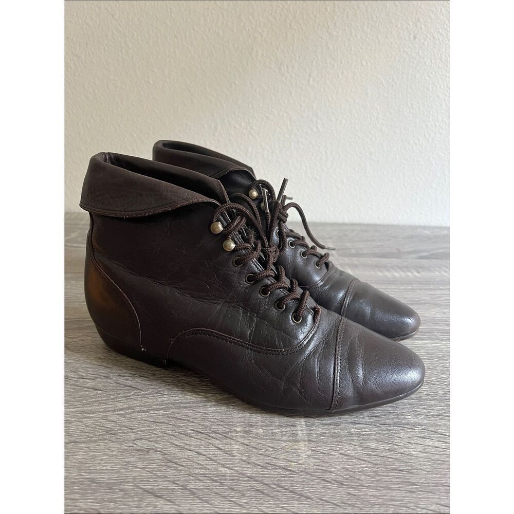 Maine Woods Women’s Brown Leather Lace Up Hidden Wedge Ankle Boots Size 7.5